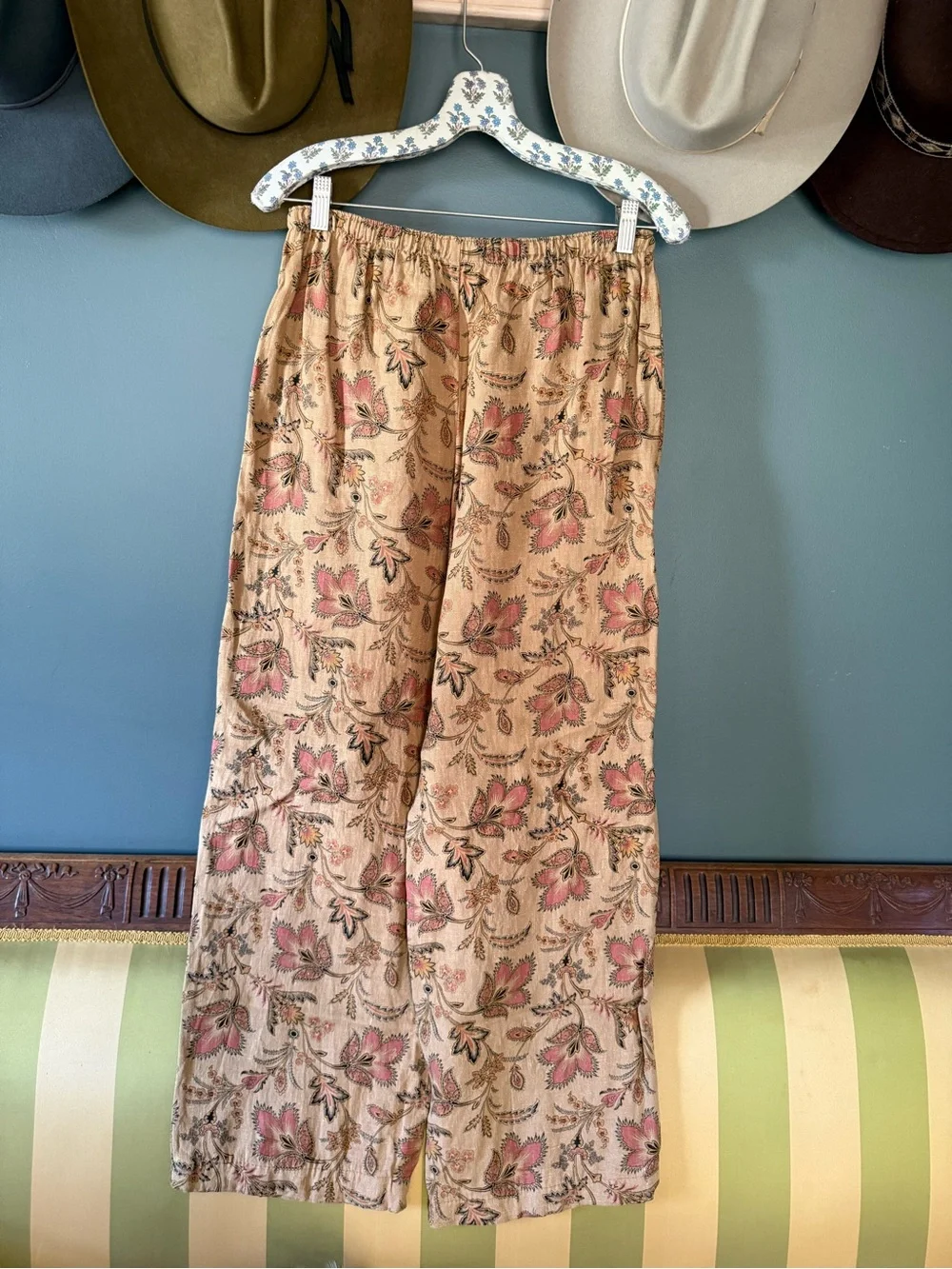 Isabella bird Boho Floral Wide-Leg linen Pants sz medium